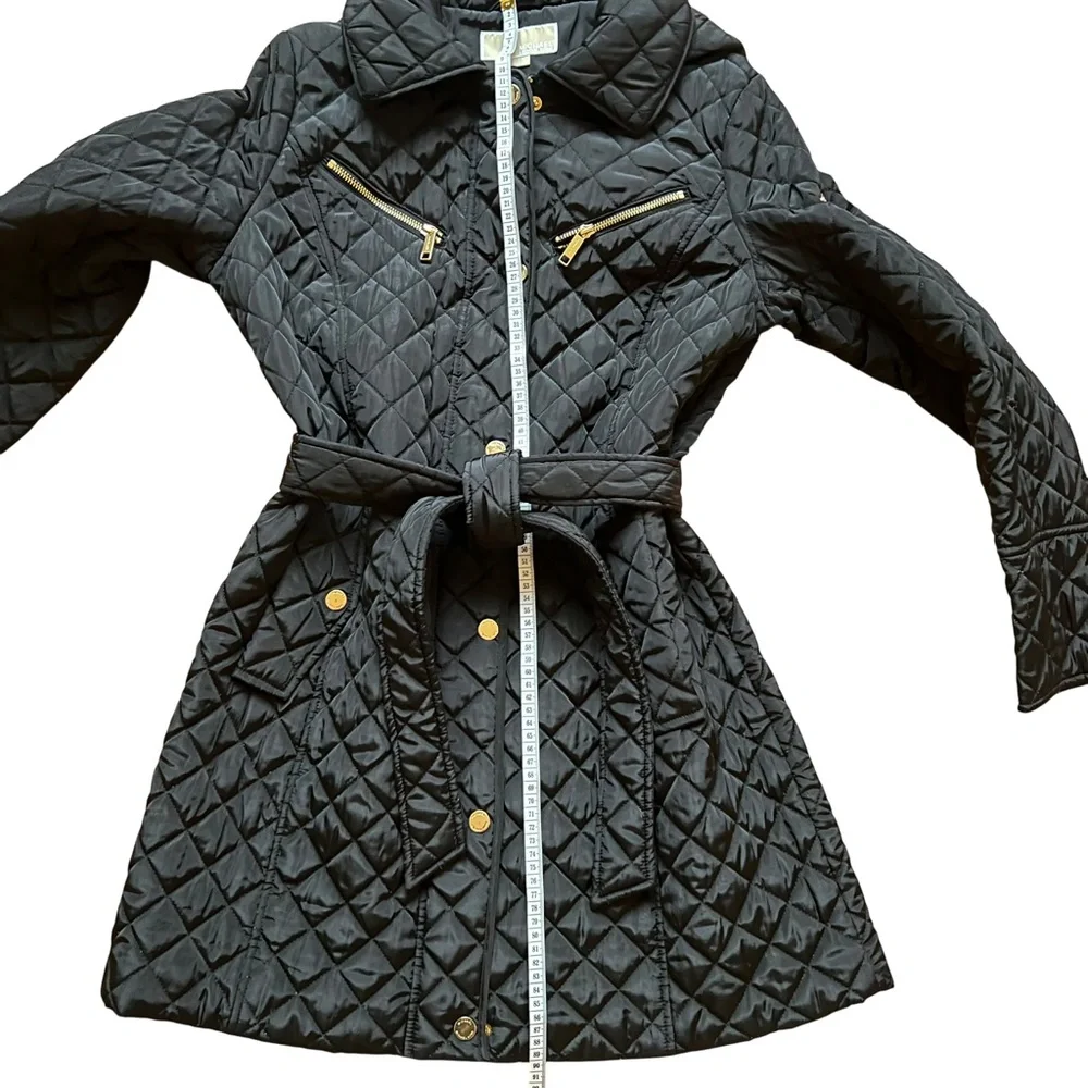 Michael Kors Women’s Quilted Belted Coat Black  size L